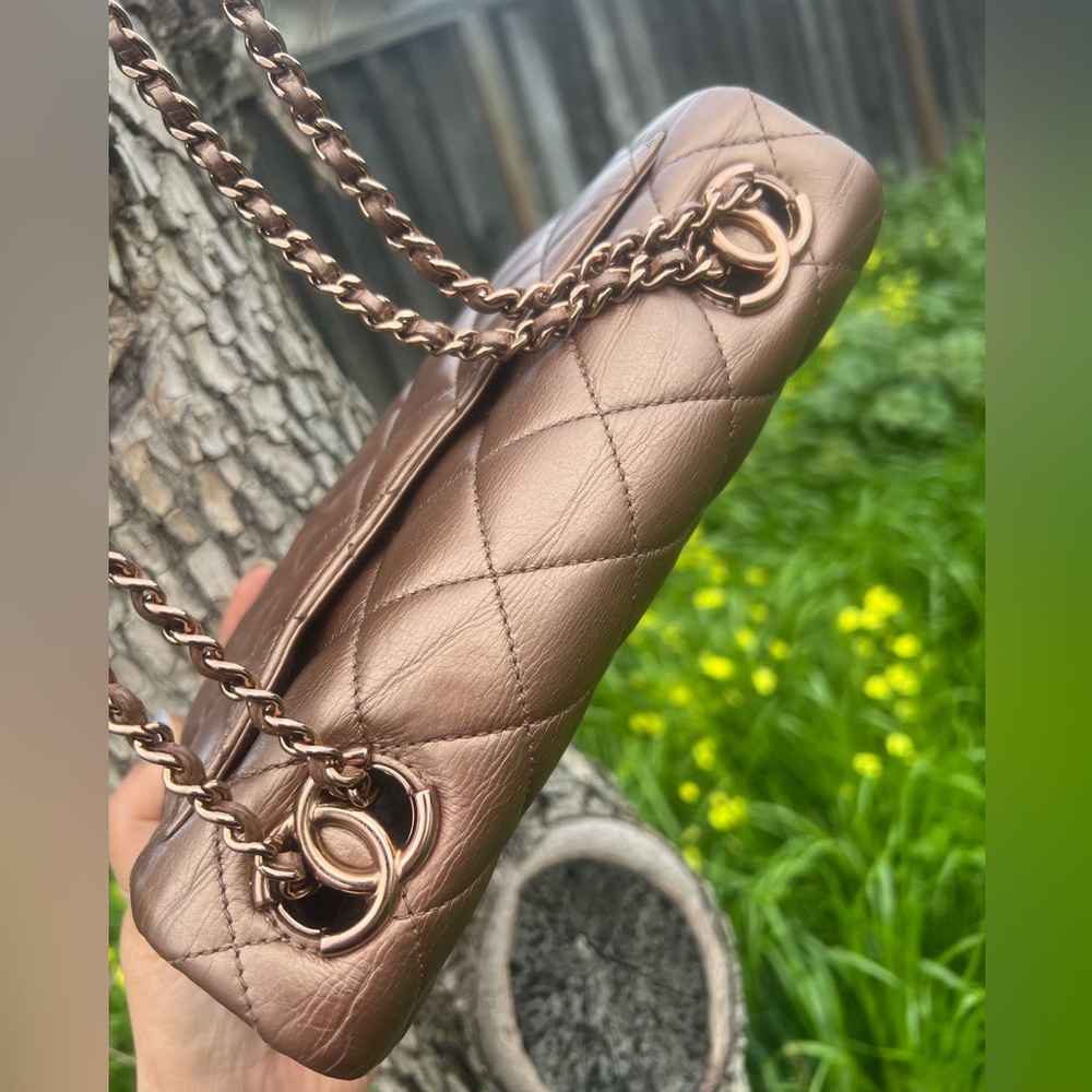 Rare🔥Chanel iridescent Mini Rectangular Bronze/Copper Flap Bag - Picture 6 of 16